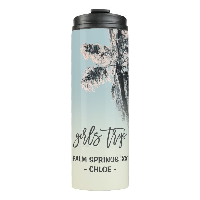 Garrafa Térmica Palm Pink Aqua Girls Trip Personalizado Tumbler (Frente)