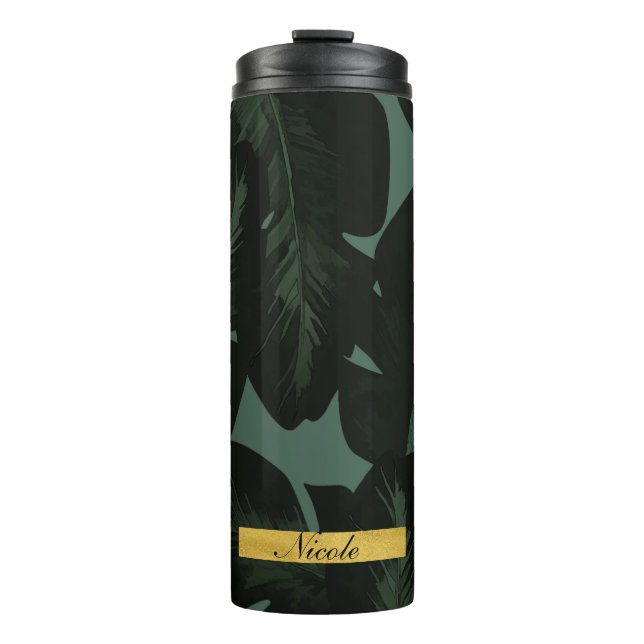 Garrafa Térmica Palma Tropical Deixa Preto Verde Elegante Personal (Frente)