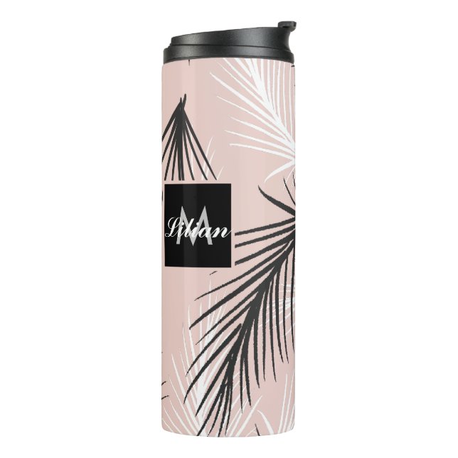 Garrafa Térmica Palmas Preto Branco Tom Terroso Rosa (Giro à esquerda)
