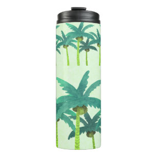 Garrafa Térmica Palmas Tropicais: Fita Sem Costura De Aquarela.