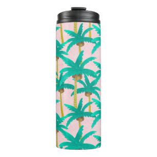 Garrafa Térmica Palmas Tropicais: Padrão de Verão de Aquarela