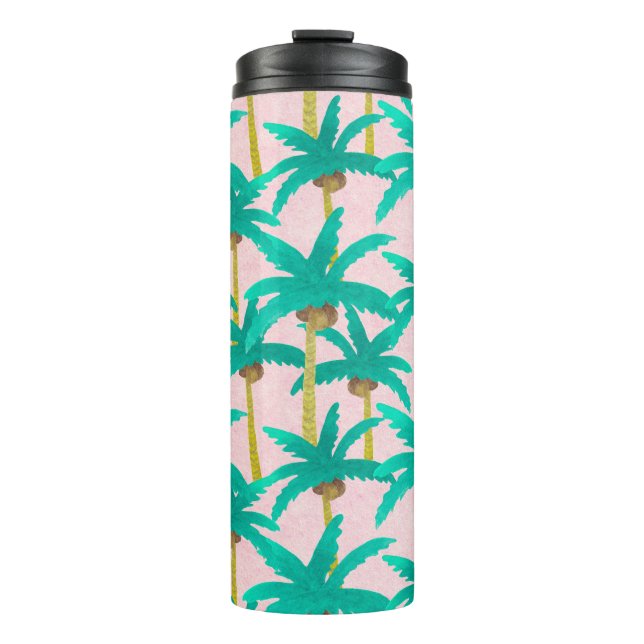 Garrafa Térmica Palmas Tropicais: Padrão de Verão de Aquarela (Frente)