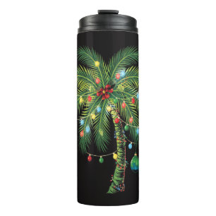 Garrafa Térmica Palmeira de Natal Tropical com Luzes e Enfeites