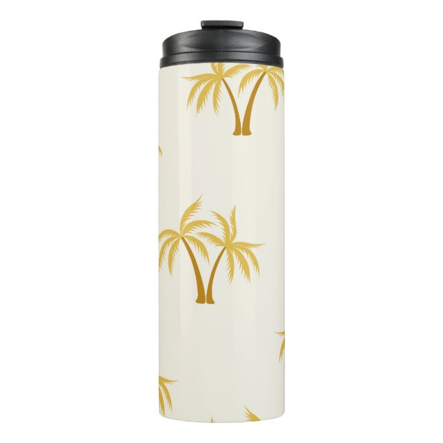 Garrafa Térmica Palmeiras Douradas: Têxtil Tropical. (Frente)