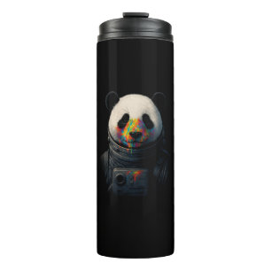 Garrafa Térmica Panda Astronauta com Salpico de Tinta Neon 