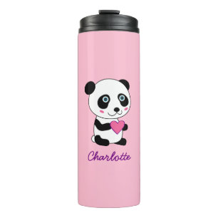 Garrafa Térmica Panda bonita com coração rosa personalizado