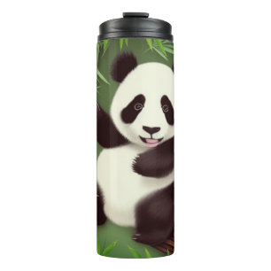 Garrafa Térmica Panda Bonita Na Floresta De Bambu Tumbler Térmico