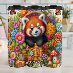 Garrafa Térmica Panda vermelha alegre no cesto
