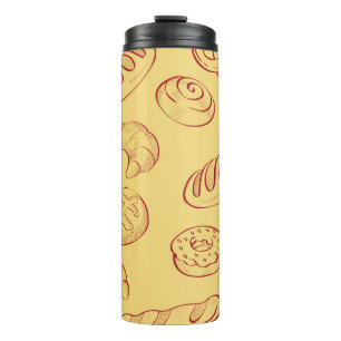 Garrafa Térmica Panificação, croissant, comida, padrão sem costura