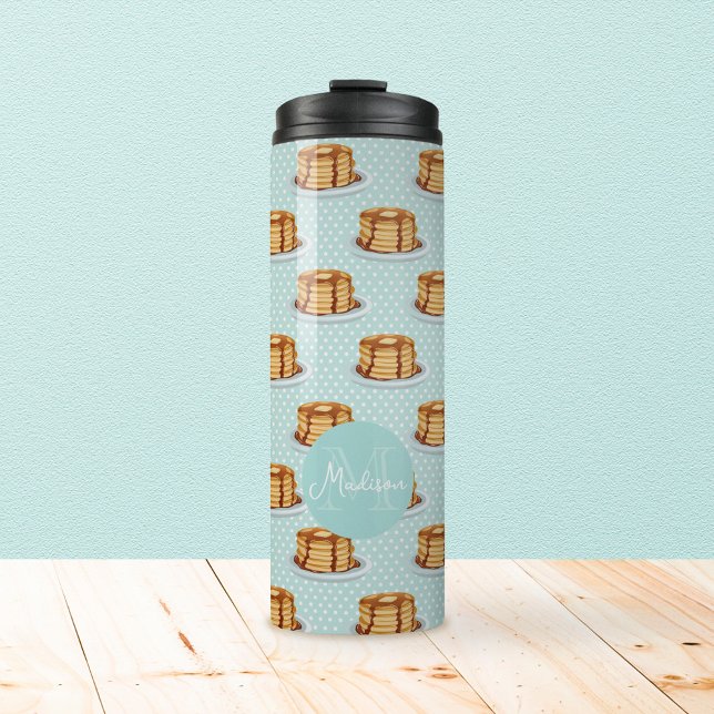 Garrafa Térmica Panquecas com Xarope de Maple e Padrão Polkadot (Pancake Pattern Tumbler with Monogram)