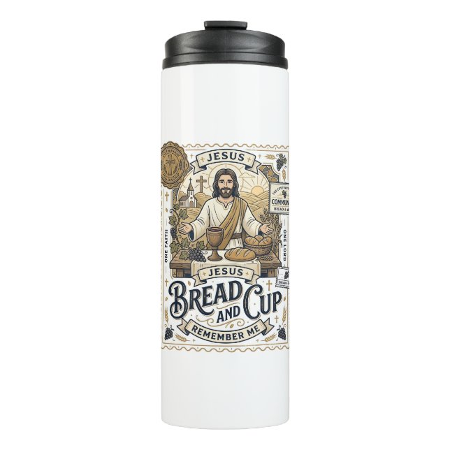 Garrafa Térmica Pão E Cálice Jesus Comunhão Fé Cristã Vint (Frente)