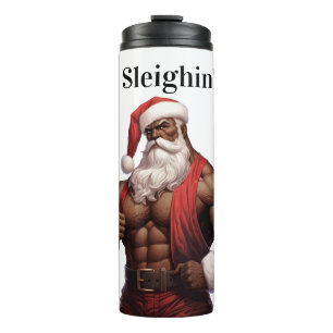 Garrafa Térmica Papai Noel afro-americano sarado treino músculos a