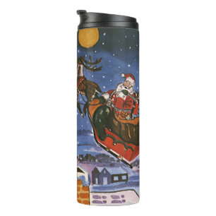 Garrafa Térmica Papai Noel de Natal Vintage Voando seu Trenó