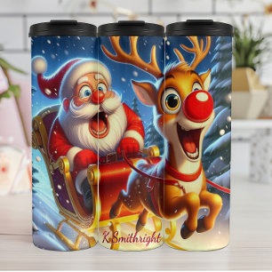 Garrafa Térmica Papais noeis e Reindeer em Sleigh