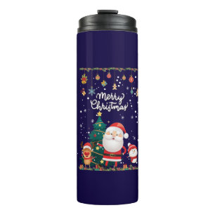 Garrafa Térmica Papais noeis engraçados, Snowman, Reindeer Feliz 