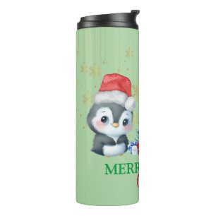 Garrafa Térmica Papais noeis Vermelhos Pinguins Feliz Festa de Nat