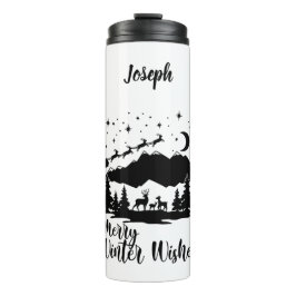 Garrafa Térmica Papais noeis Voando Sobre As Montanhas