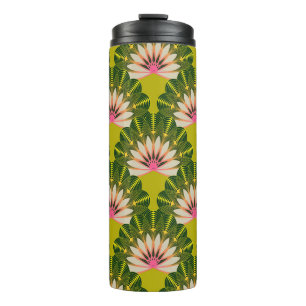 Garrafa Térmica Papel de parede de lótus estilizado: rosa, verde.