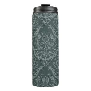 Garrafa Térmica Papel de parede floral verde luxuoso do damasco