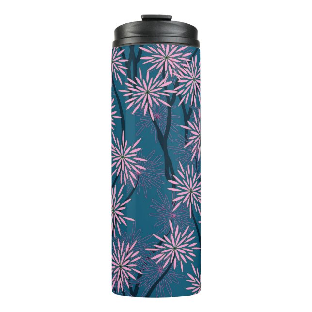 Garrafa Térmica Papel de parede: marinho asiático azul, rosa. (Frente)