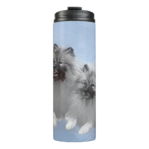 Garrafa Térmica Par de Keeshond Pintura Original de Kees Arte Anim