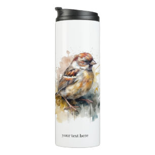 Garrafa Térmica Pardal Aquarela Rústica, personalizado