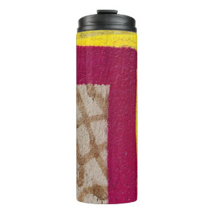Garrafa Térmica Parede amarela e rosa pintada
