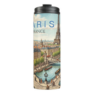 Garrafa Térmica Paris França Viagem Arte Vintage