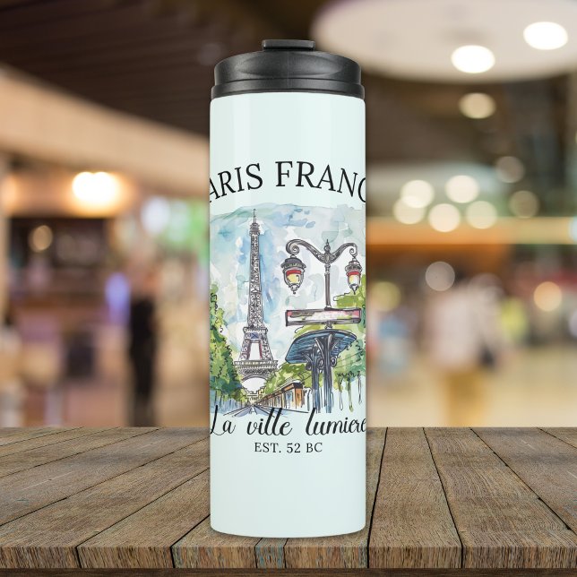 Garrafa Térmica Paris France Retro City View Art (Criador carregado)