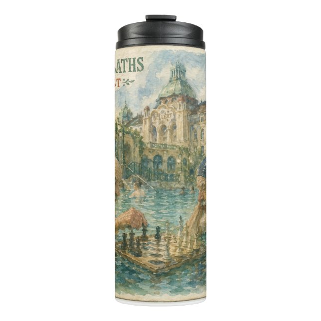 Garrafa Térmica Partida de xadrez Gellert Baths Budapeste Hungria (Frente)