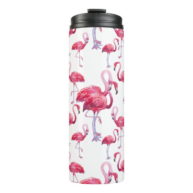 Garrafa Térmica Pássaro Flamingo Watercolor Exótico (Frente)