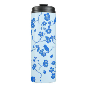 Garrafa Térmica Pássaros com flores azuis
