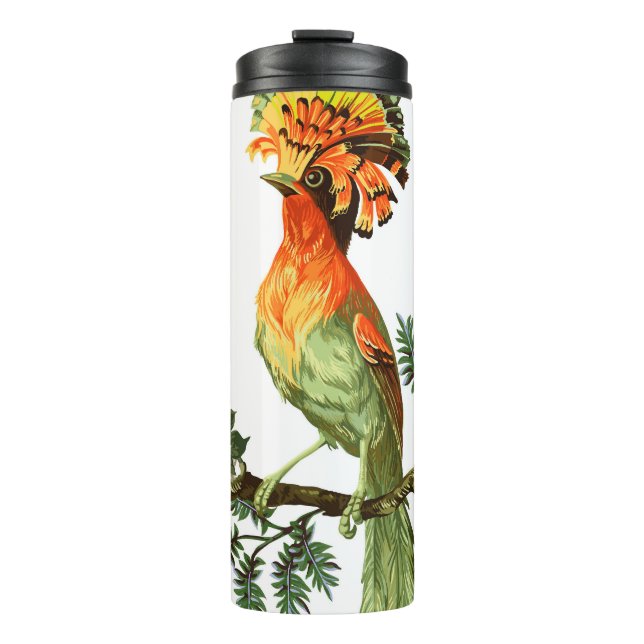 Garrafa Térmica Pássaros do Paraíso: Fundo Floral Exótico (Frente)