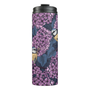 Garrafa Térmica Pássaros em jardim de lilás violeta
