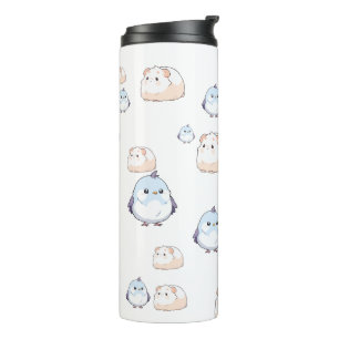 Garrafa Térmica Pássaros Kawaii bonitos e porcos-guineenses.Kawaii