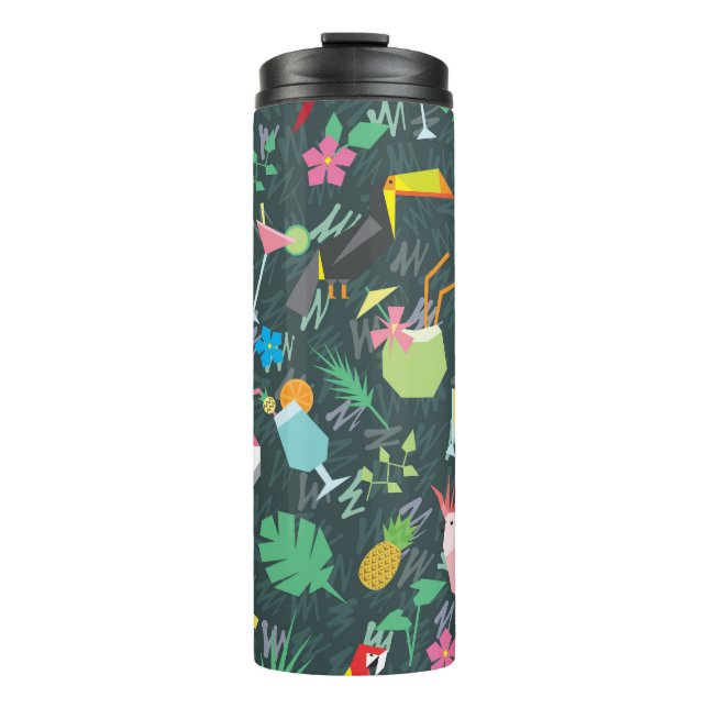 Garrafa Térmica Pássaros Tropicais Bebem: Vibrante Sem Costura. (Frente)