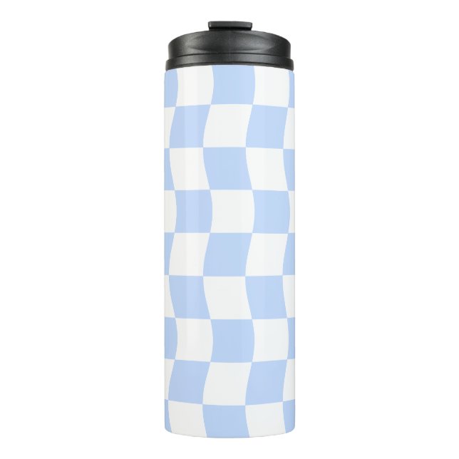Garrafa Térmica Pastel Blue White Retro Checkerboard Pattern (Frente)