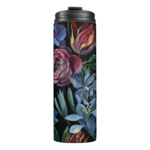 Garrafa Térmica Pastel De Óleo Floral: Padrão Sem Costura