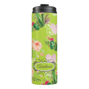 Garrafa Térmica Pastel Floral Personalizado Cactus