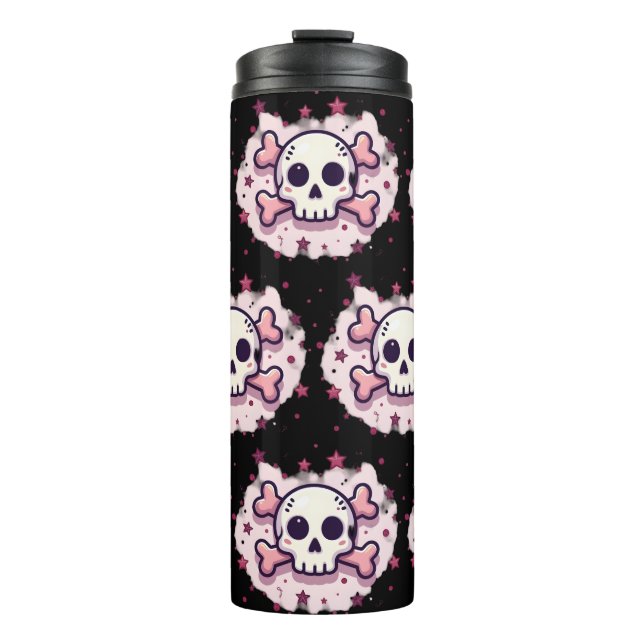 Garrafa Térmica Pastel Pink Skull and Crossbones (Frente)