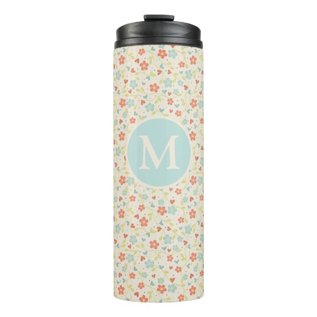 Garrafa Térmica Pastel Pretty Spring Floral Pattern Monogram (Frente)