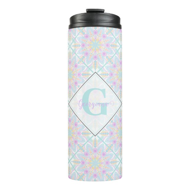 Garrafa Térmica Pastel Rainbow Floral Mandala Personalizado (Frente)