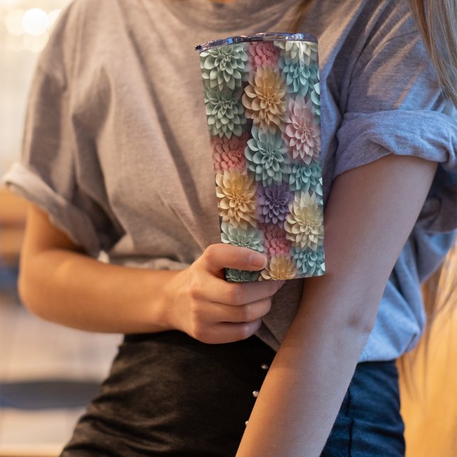 Garrafa Térmica Pastel Rosa 3D Floral (CUTE 3D FLORAL DAHLIA TUMBLER)