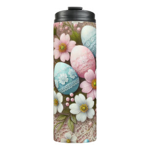 Garrafa Térmica Pastos de rendas florais, cor-de-rosa Ovos de Pásc