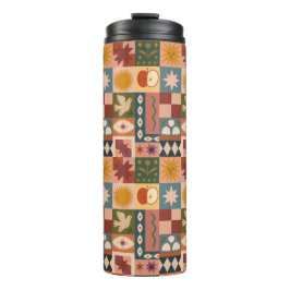 Garrafa Térmica Patchwork celestial boêmica com símbolos místicos