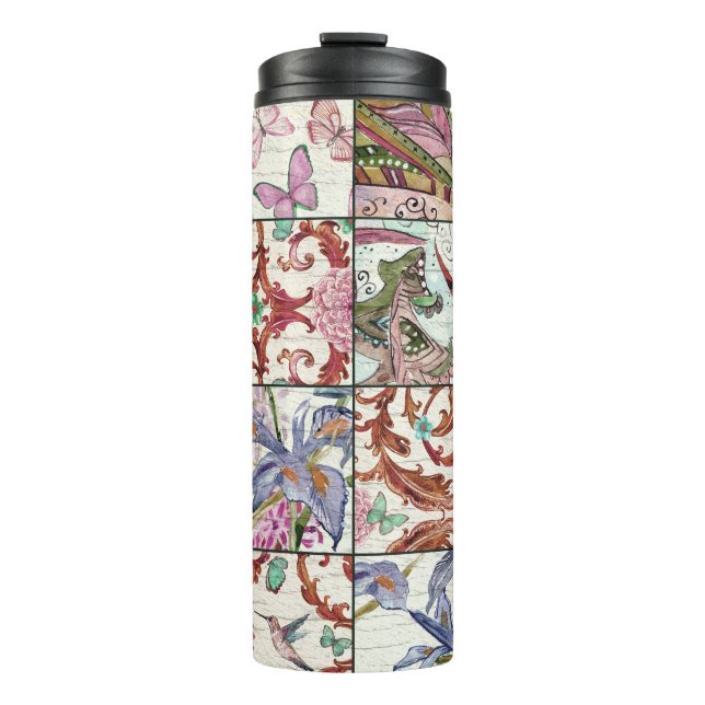 Garrafa Térmica Patchwork da Natureza: Chic Seamless Background (Frente)