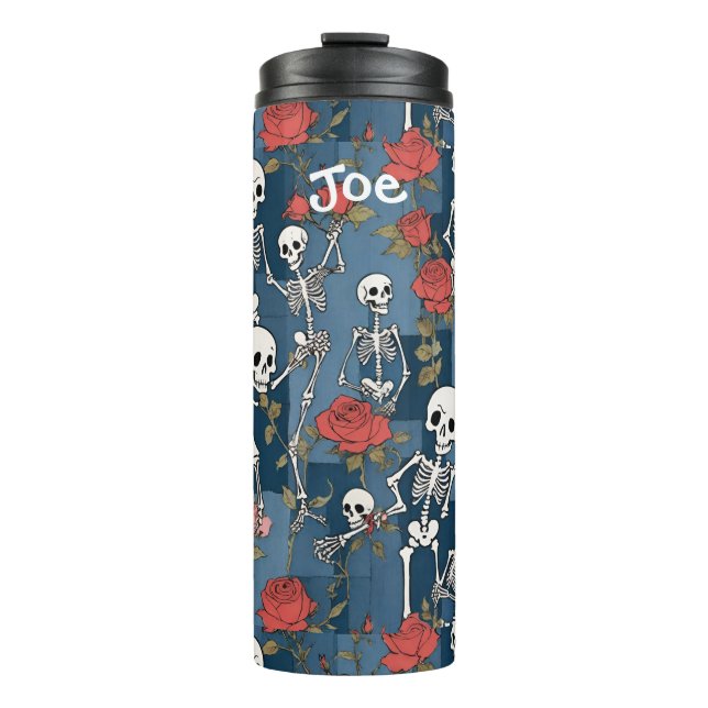 Garrafa Térmica Patchwork de Denim com Distância com Skeletons e R (Frente)