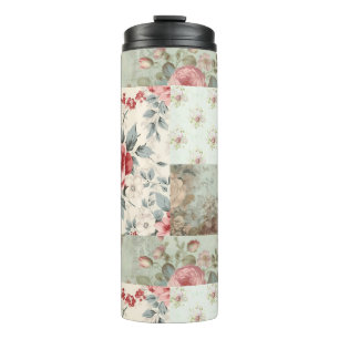 Garrafa Térmica Patchwork do Pastel Green Florals do Chique Vintag