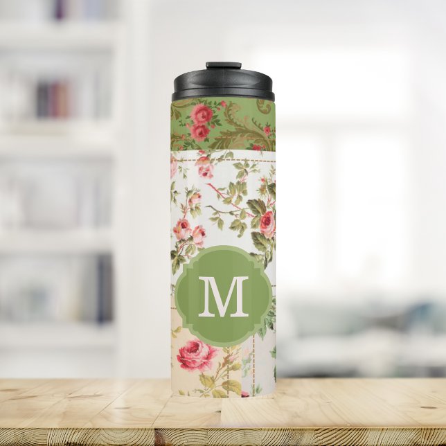Garrafa Térmica Patchwork Rose Monograma Personalizado (Criador carregado)