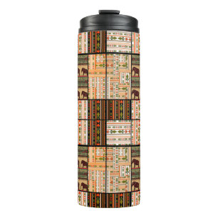 Garrafa Térmica Patchwork seamless african ornamental pattern text